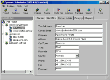 Dynamic Submission 2000 Contact - All-In-One professional web promotion software