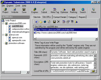 Dynamic Submission 2000 Site URL - All-In-One professional web promotion software